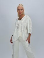 Bluză din bumbac cu broderie și nasturi