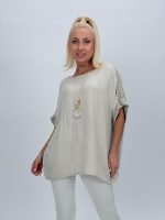 Bluză oversized cu broderie și colier - imagine 5