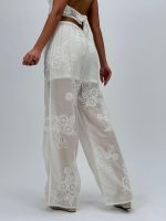 Pantalon din bumbac cu broderie - imagine 4