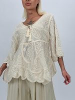 Bluză din bumbac cu broderie și mâneci clopot - imagine 7