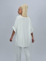 Bluză din in cu mânecă 3/4 și floare aplicată - imagine 4