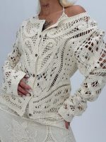 Cardigan croșetat cu decolteu la baza gâtului - imagine 8