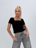 Tricou scurt cu nasturi și dantelă - imagine 22