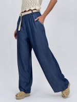 Pantalon wide leg din lyocell cu curea - imagine 5