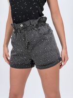 Jeans | Blug scurt cu talie elastică și ștrasuri - imagine 8