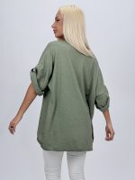 Bluză din in cu mânecă 3/4 și floare aplicată - imagine 15