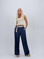 Pantalon wide leg din lyocell cu curea