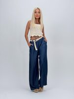 Pantalon wide leg din lyocell cu curea - imagine 2