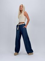 Pantalon wide leg din lyocell cu curea - imagine 3