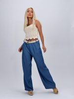 Pantalon wide leg din lyocell cu curea - imagine 8