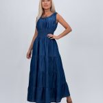 Rochie din lyocell cu elastic în talie