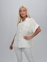 Bluză oversized cu buzunar brodat - imagine 2