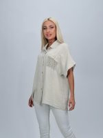 Bluză oversized cu buzunar brodat - imagine 7