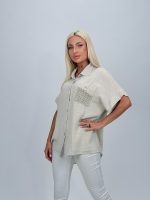 Bluză oversized cu buzunar brodat - imagine 5