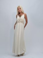 Rochie lungă din în cu broderie în talie