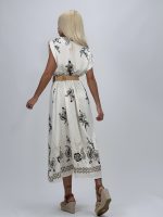 Rochie lungă cu broderie bleumarin și curea - imagine 6