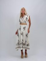 Rochie lungă cu broderie bleumarin și curea - imagine 2