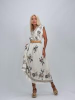 Rochie lungă cu broderie bleumarin și curea - imagine 3