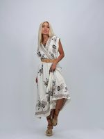 Rochie lungă cu broderie bleumarin și curea - imagine 5