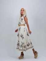 Rochie lungă cu broderie bleumarin și curea - imagine 4