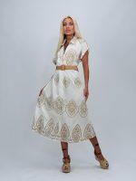 Rochie lungă cu broderie și curea - imagine 2