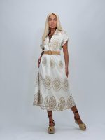 Rochie lungă cu broderie și curea - imagine 3