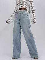 Jeans | Blug wide leg cu broderie și ștrasuri - imagine 5