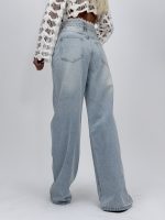 Jeans | Blug wide leg cu broderie și ștrasuri - imagine 6