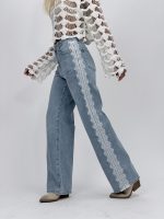 Jeans | Blug wide leg cu dantelă pe lateral - imagine 6