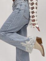 Jeans | Blug wide leg cu dantelă albă - imagine 7