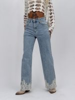 Jeans | Blug wide leg cu dantelă albă - imagine 4