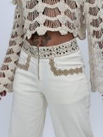 Jeans | Blug wide leg cu broderie - imagine 9