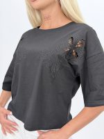 Tricou crop cu broderie - imagine 7