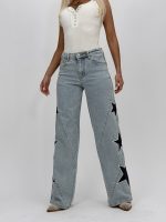 Jeans | Blug wide leg cu stele brodate - imagine 3