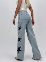 Jeans | Blug wide leg cu stele brodate - imagine 5