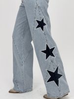 Jeans | Blug wide leg cu stele brodate - imagine 6