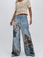 Jeans | Blug Wide leg imprimat cu model urs - imagine 6