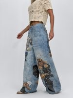 Jeans | Blug Wide leg imprimat cu model urs - imagine 7