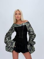 Bluză cu imprimeu army și fermoar la spate - imagine 5