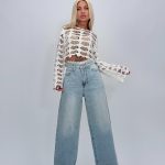 Jeans | Blug wide leg cu broderie și ștrasuri