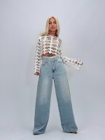 Jeans | Blug wide leg cu broderie și ștrasuri