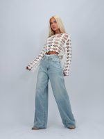 Jeans | Blug wide leg cu broderie și ștrasuri - imagine 3