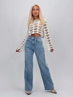 Jeans | Blug wide leg cu dantelă pe lateral - imagine 3