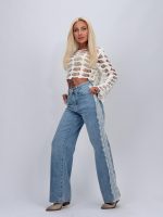 Jeans | Blug wide leg cu dantelă pe lateral
