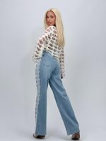 Jeans | Blug wide leg cu dantelă pe lateral - imagine 4