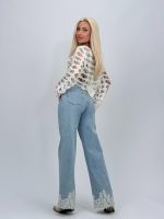 Jeans | Blug wide leg cu dantelă albă - imagine 3