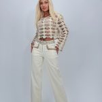 Jeans | Blug wide leg cu broderie