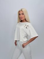 Tricou crop cu broderie - imagine 2