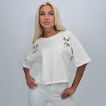 Tricou crop cu broderie