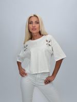 Tricou crop cu broderie
